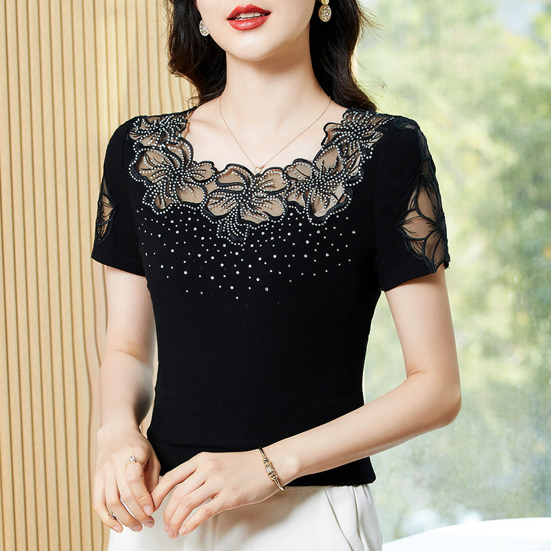 Delphine crystal lace top black