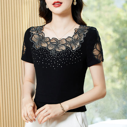 Delphine crystal lace top black