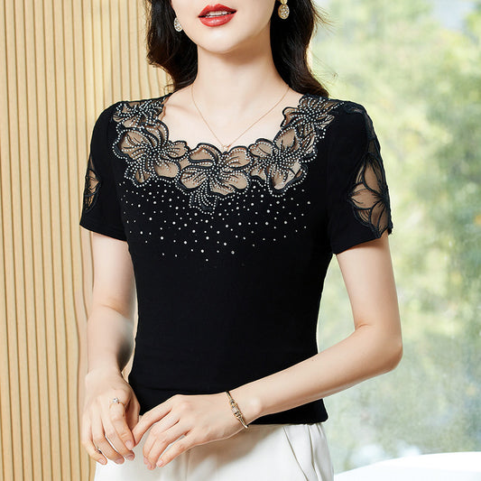 Delphine crystal lace top black