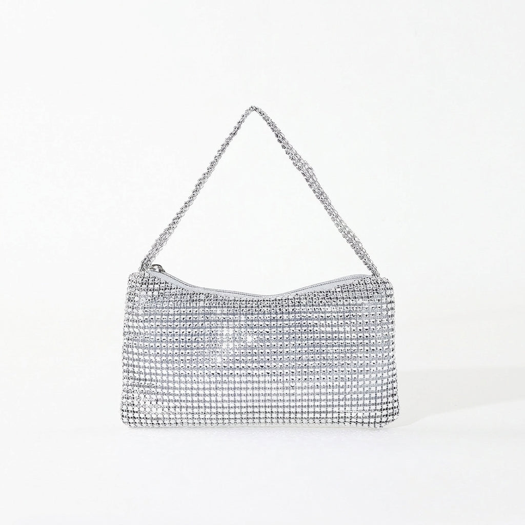 Mira mini crystal mesh bag on white