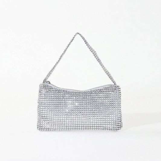 Mira mini crystal mesh bag on white