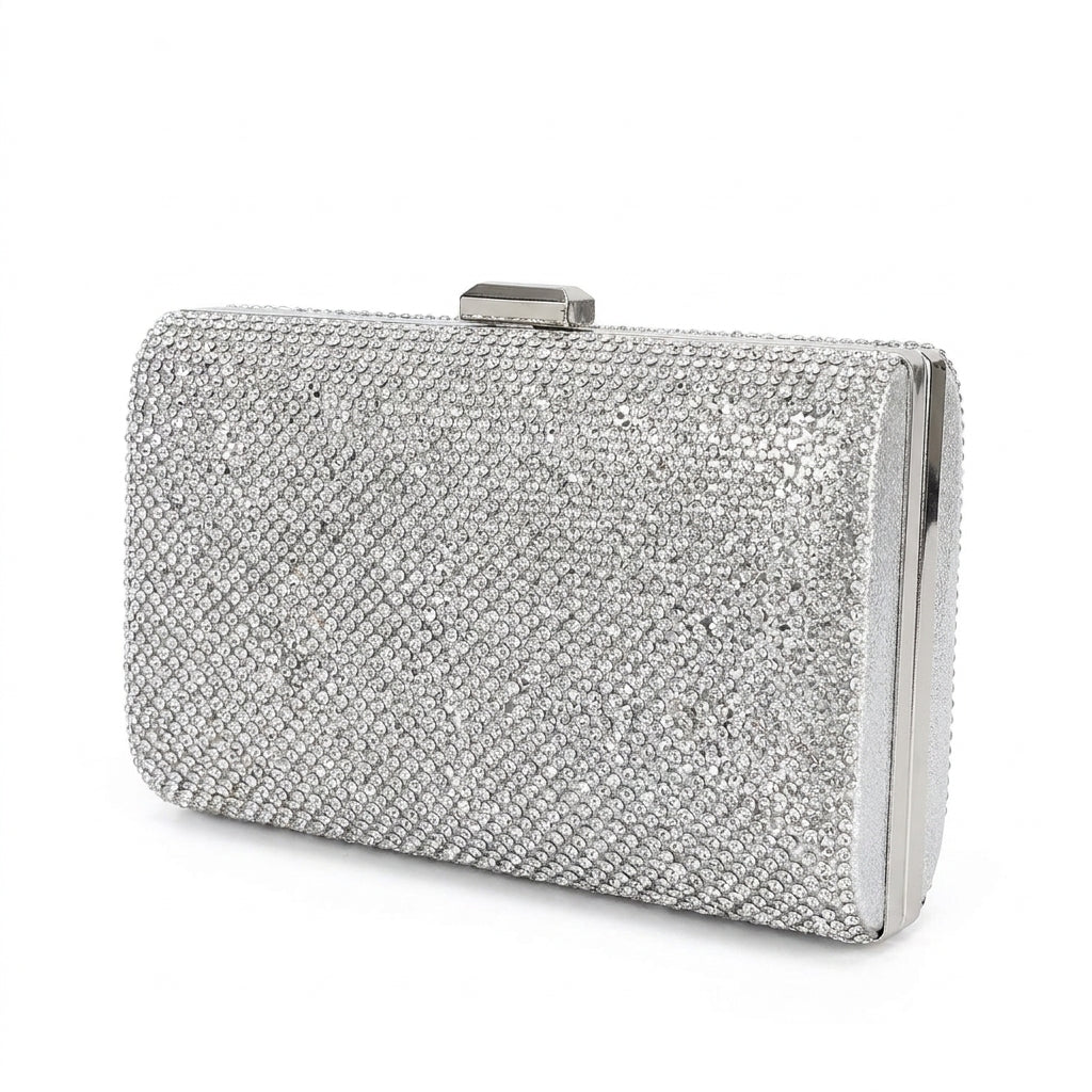 Vera crystal box clutch on white