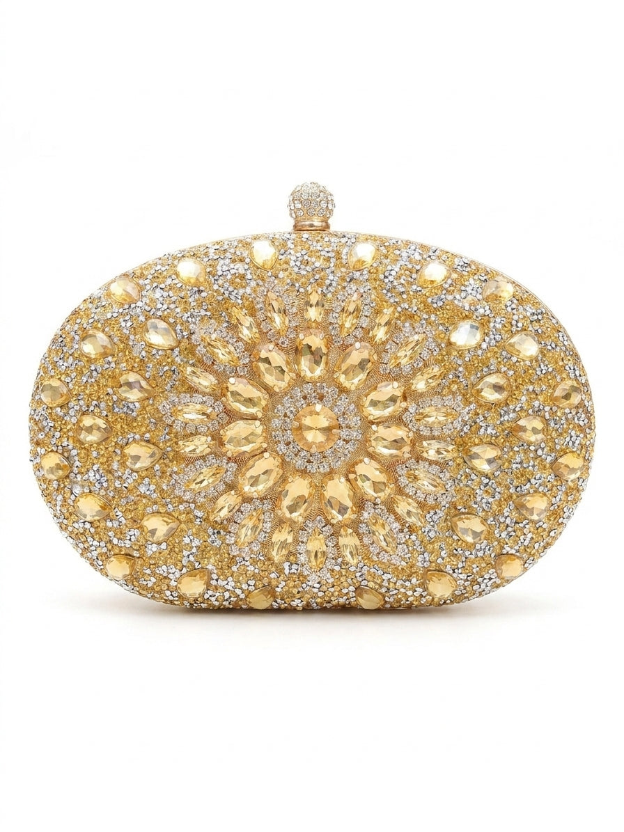 Soleil crystal sunflower clutch on white